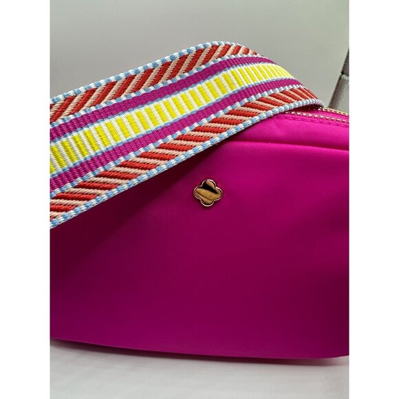 New Antonio Melani Fuchsia Crossbody Nylon Bag Multicolor Strap Gold Accents - Picture 8 of 9